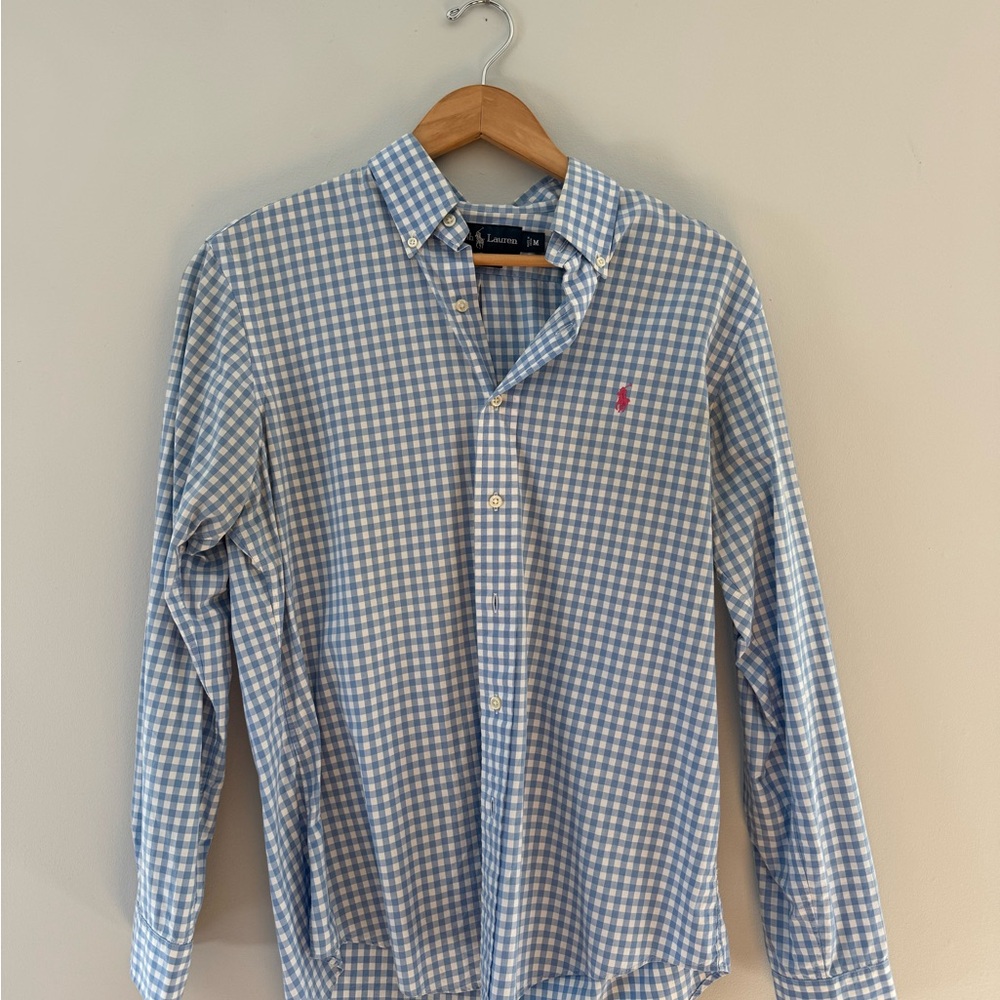 Ralph Lauren Light Blue and White Plaid Shirt
